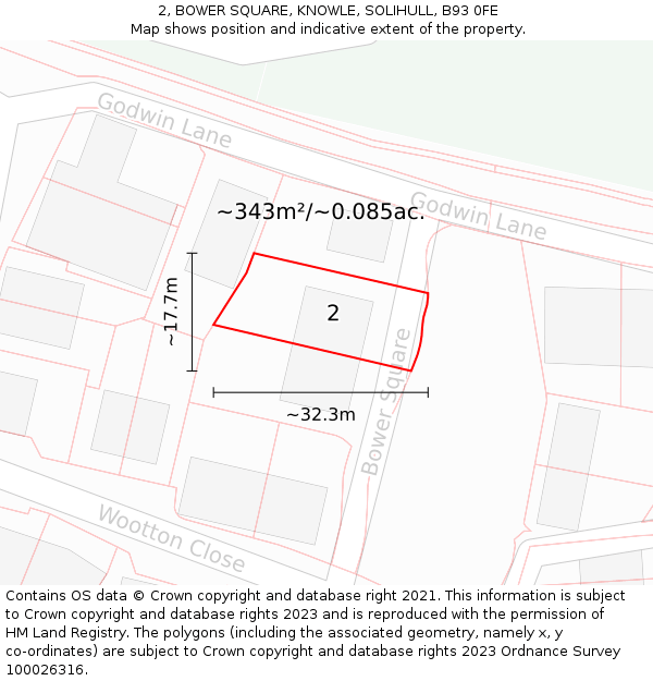 2, BOWER SQUARE, KNOWLE, SOLIHULL, B93 0FE: Plot and title map