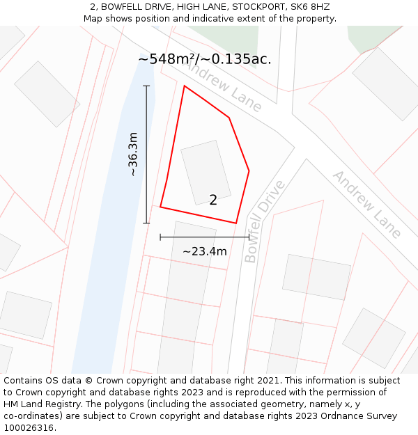2, BOWFELL DRIVE, HIGH LANE, STOCKPORT, SK6 8HZ: Plot and title map