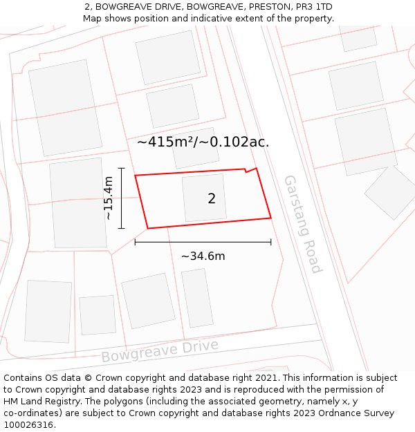 2, BOWGREAVE DRIVE, BOWGREAVE, PRESTON, PR3 1TD: Plot and title map