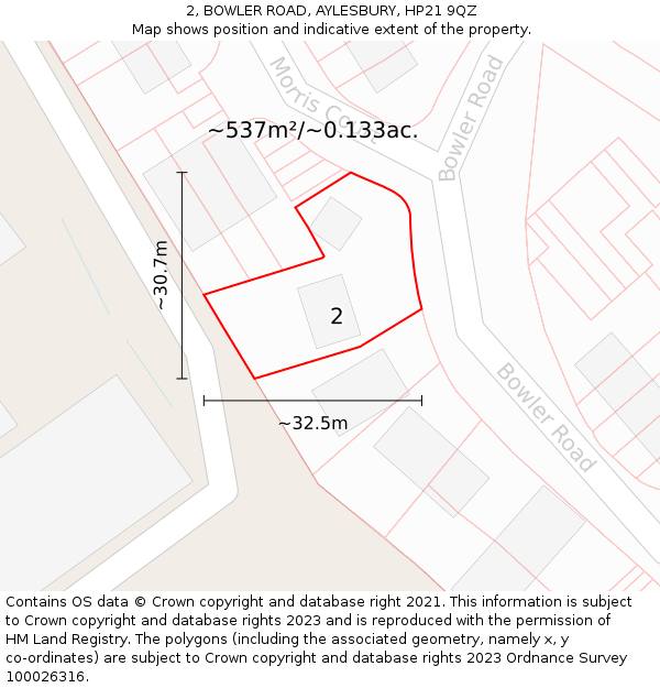 2, BOWLER ROAD, AYLESBURY, HP21 9QZ: Plot and title map