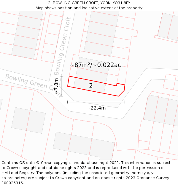 2, BOWLING GREEN CROFT, YORK, YO31 8FY: Plot and title map