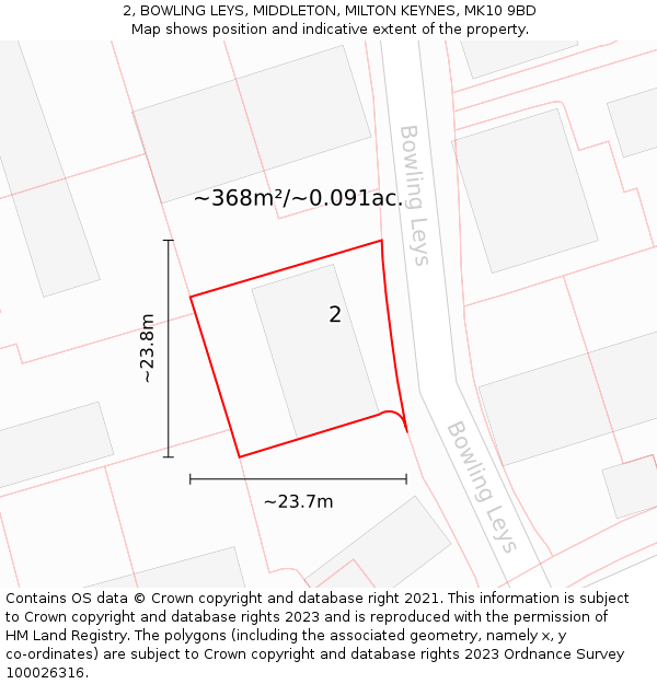 2, BOWLING LEYS, MIDDLETON, MILTON KEYNES, MK10 9BD: Plot and title map