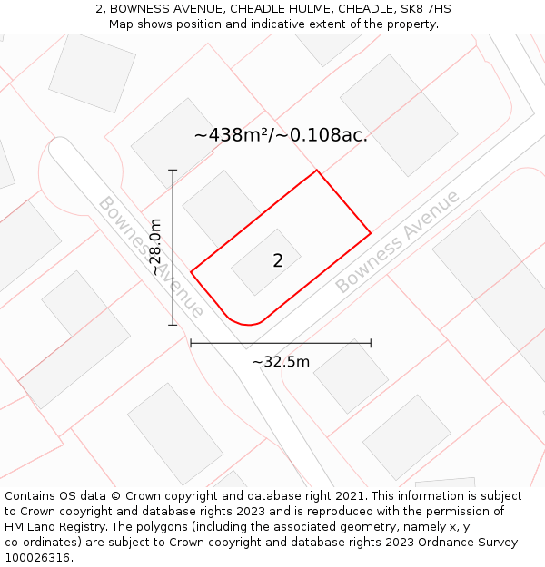2, BOWNESS AVENUE, CHEADLE HULME, CHEADLE, SK8 7HS: Plot and title map