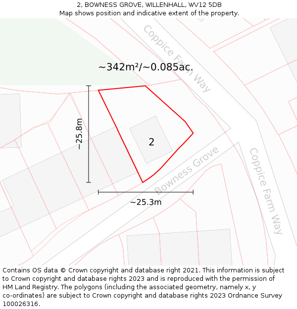 2, BOWNESS GROVE, WILLENHALL, WV12 5DB: Plot and title map