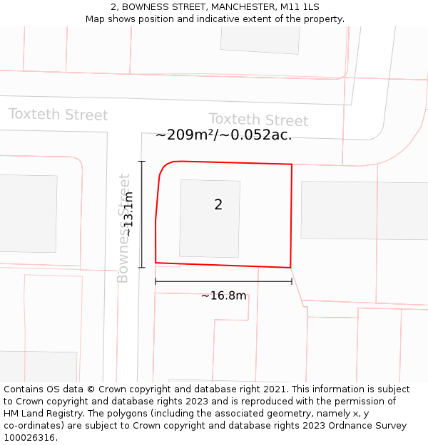 2, BOWNESS STREET, MANCHESTER, M11 1LS: Plot and title map