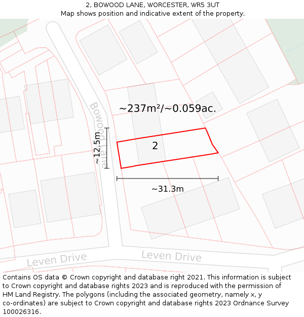 2, BOWOOD LANE, WORCESTER, WR5 3UT: Plot and title map