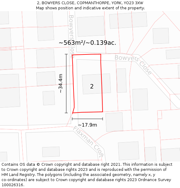 2, BOWYERS CLOSE, COPMANTHORPE, YORK, YO23 3XW: Plot and title map