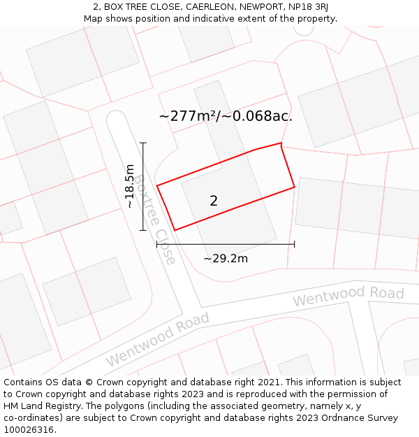 2, BOX TREE CLOSE, CAERLEON, NEWPORT, NP18 3RJ: Plot and title map