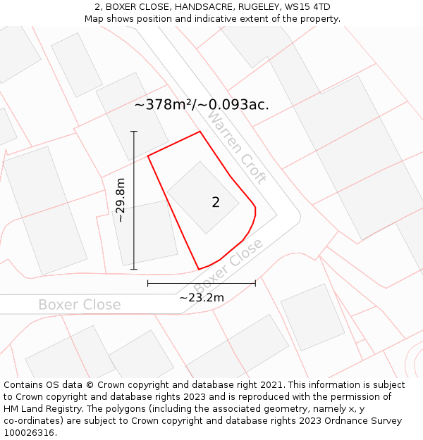 2, BOXER CLOSE, HANDSACRE, RUGELEY, WS15 4TD: Plot and title map