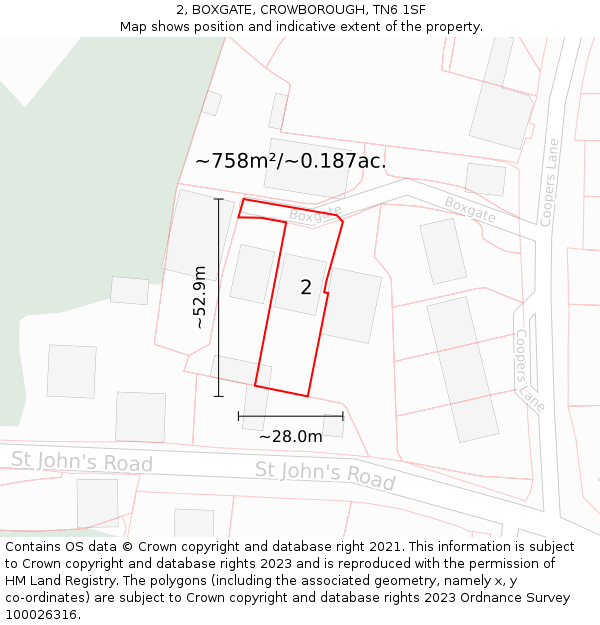 2, BOXGATE, CROWBOROUGH, TN6 1SF: Plot and title map