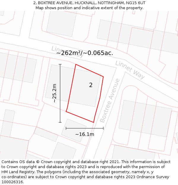 2, BOXTREE AVENUE, HUCKNALL, NOTTINGHAM, NG15 6UT: Plot and title map