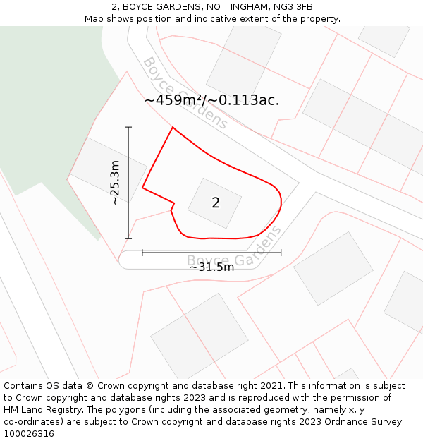 2, BOYCE GARDENS, NOTTINGHAM, NG3 3FB: Plot and title map