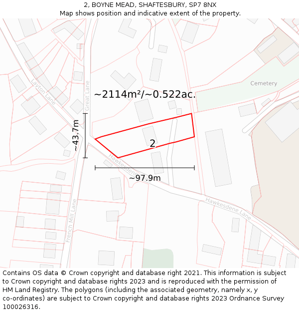 2, BOYNE MEAD, SHAFTESBURY, SP7 8NX: Plot and title map