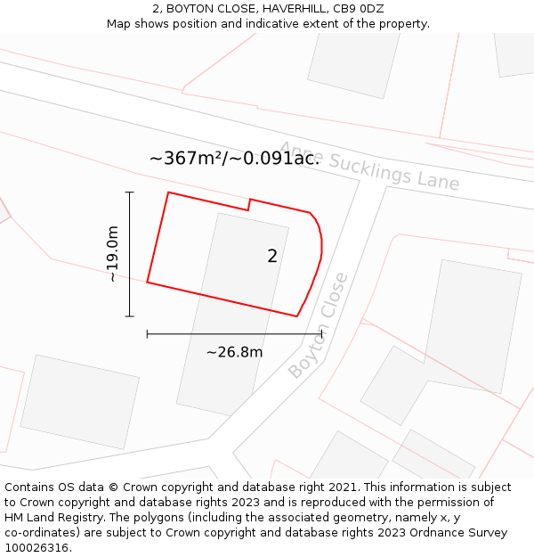 2, BOYTON CLOSE, HAVERHILL, CB9 0DZ: Plot and title map