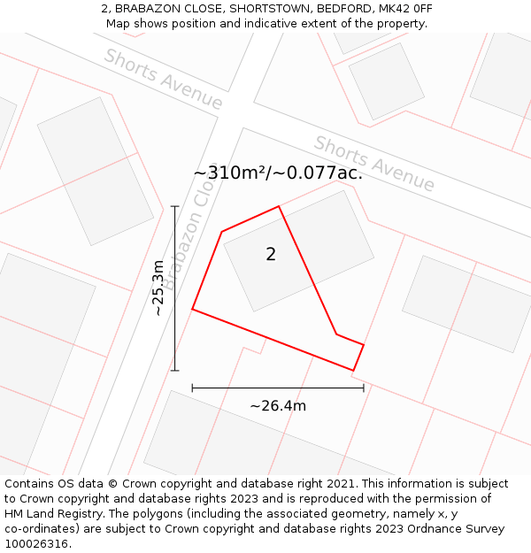2, BRABAZON CLOSE, SHORTSTOWN, BEDFORD, MK42 0FF: Plot and title map