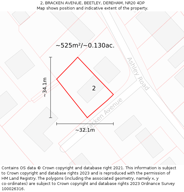 2, BRACKEN AVENUE, BEETLEY, DEREHAM, NR20 4DP: Plot and title map