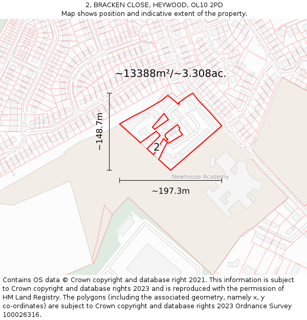 2, BRACKEN CLOSE, HEYWOOD, OL10 2PD: Plot and title map