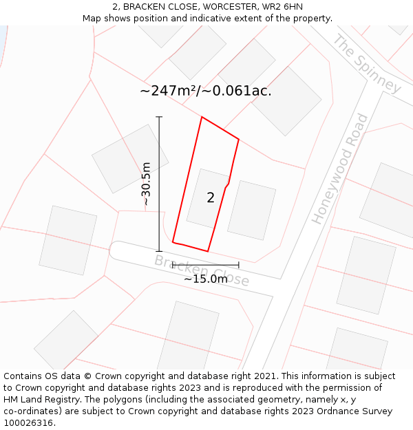 2, BRACKEN CLOSE, WORCESTER, WR2 6HN: Plot and title map