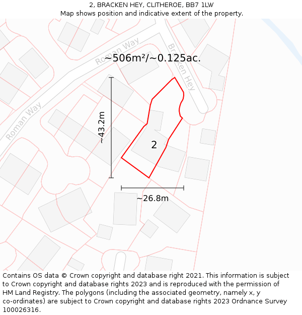 2, BRACKEN HEY, CLITHEROE, BB7 1LW: Plot and title map