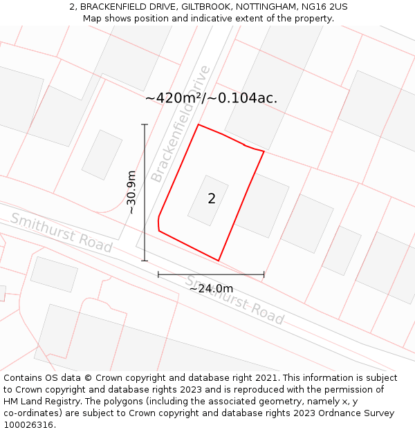 2, BRACKENFIELD DRIVE, GILTBROOK, NOTTINGHAM, NG16 2US: Plot and title map