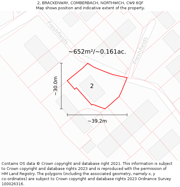 2, BRACKENWAY, COMBERBACH, NORTHWICH, CW9 6QF: Plot and title map