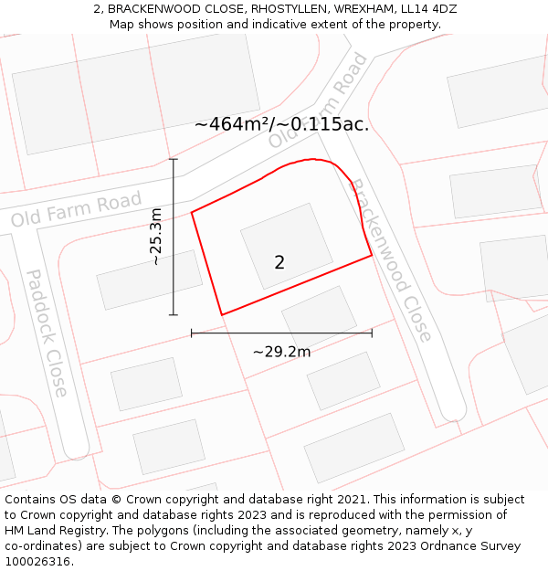 2, BRACKENWOOD CLOSE, RHOSTYLLEN, WREXHAM, LL14 4DZ: Plot and title map