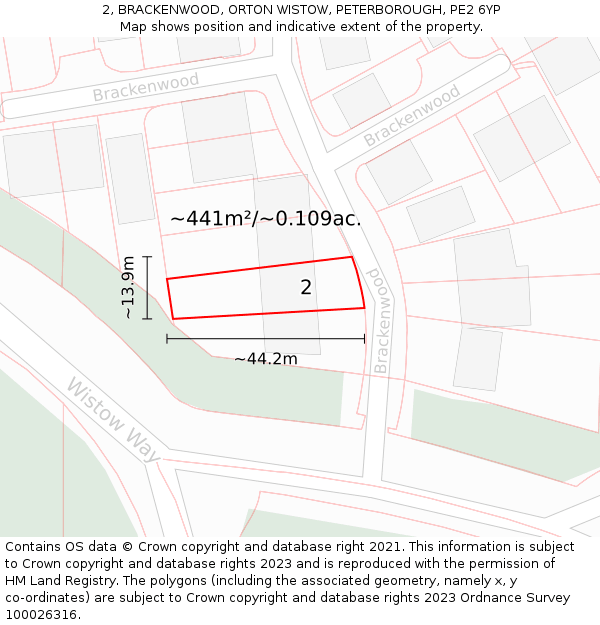 2, BRACKENWOOD, ORTON WISTOW, PETERBOROUGH, PE2 6YP: Plot and title map