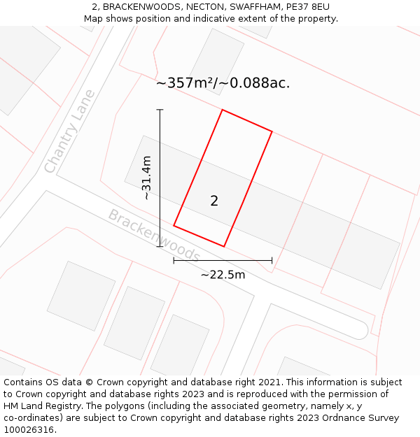 2, BRACKENWOODS, NECTON, SWAFFHAM, PE37 8EU: Plot and title map