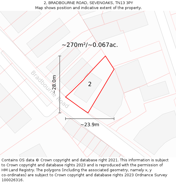 2, BRADBOURNE ROAD, SEVENOAKS, TN13 3PY: Plot and title map
