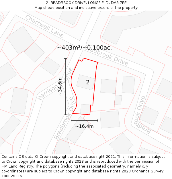 2, BRADBROOK DRIVE, LONGFIELD, DA3 7BF: Plot and title map