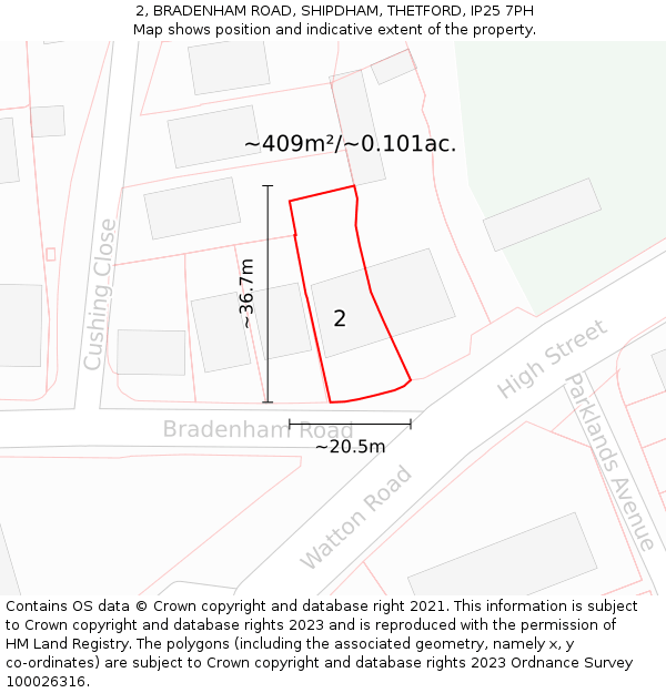 2, BRADENHAM ROAD, SHIPDHAM, THETFORD, IP25 7PH: Plot and title map