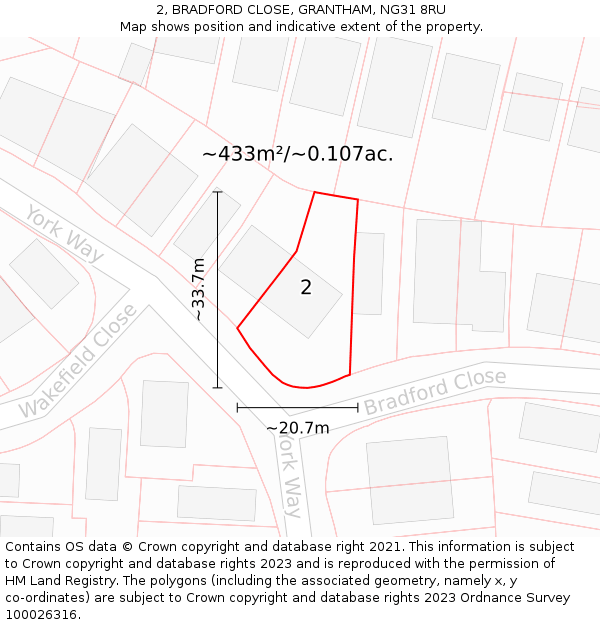 2, BRADFORD CLOSE, GRANTHAM, NG31 8RU: Plot and title map