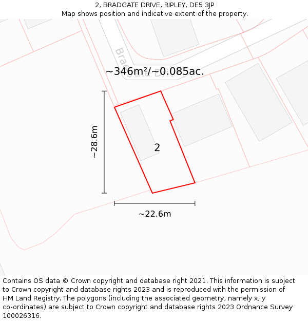2, BRADGATE DRIVE, RIPLEY, DE5 3JP: Plot and title map
