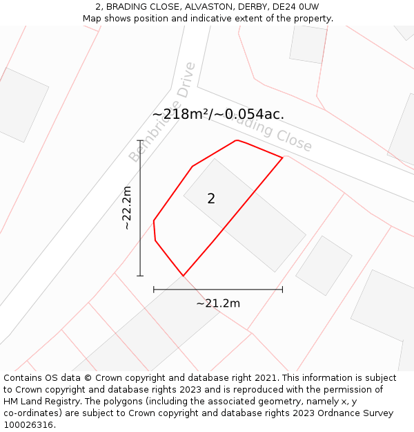 2, BRADING CLOSE, ALVASTON, DERBY, DE24 0UW: Plot and title map