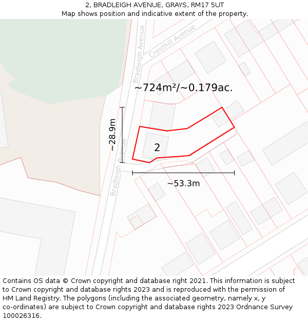 2, BRADLEIGH AVENUE, GRAYS, RM17 5UT: Plot and title map