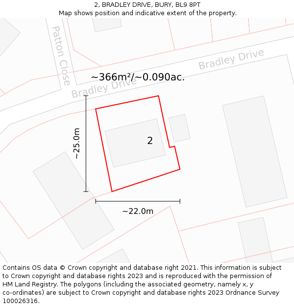 2, BRADLEY DRIVE, BURY, BL9 8PT: Plot and title map