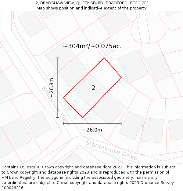 2, BRADSHAW VIEW, QUEENSBURY, BRADFORD, BD13 2FF: Plot and title map