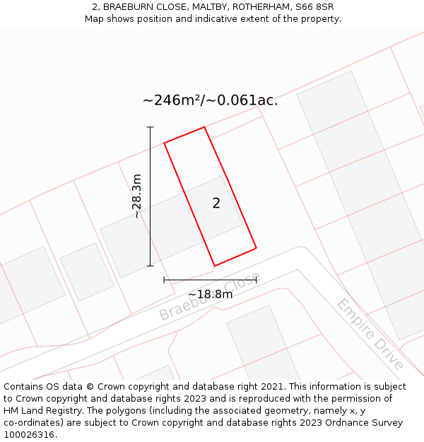 2, BRAEBURN CLOSE, MALTBY, ROTHERHAM, S66 8SR: Plot and title map