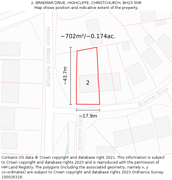 2, BRAEMAR DRIVE, HIGHCLIFFE, CHRISTCHURCH, BH23 5NR: Plot and title map