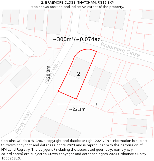 2, BRAEMORE CLOSE, THATCHAM, RG19 3XP: Plot and title map
