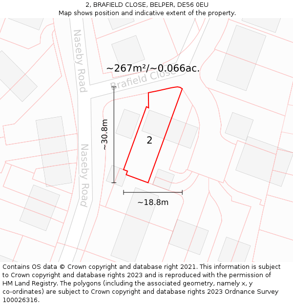 2, BRAFIELD CLOSE, BELPER, DE56 0EU: Plot and title map