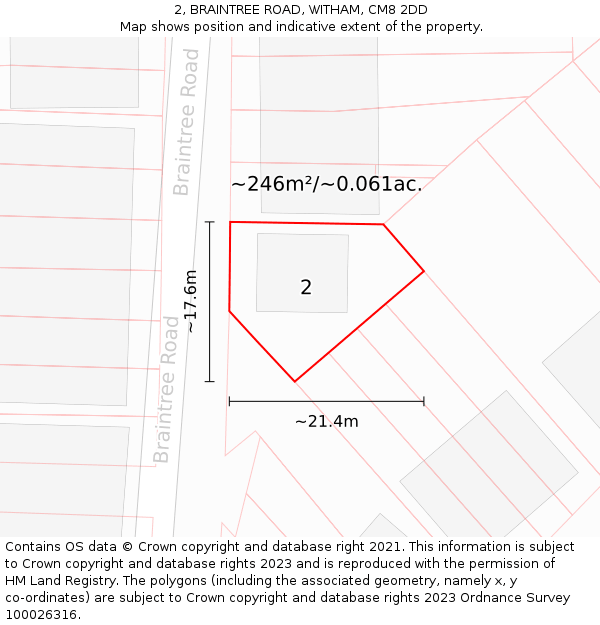 2, BRAINTREE ROAD, WITHAM, CM8 2DD: Plot and title map