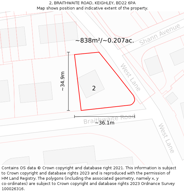 2, BRAITHWAITE ROAD, KEIGHLEY, BD22 6PA: Plot and title map