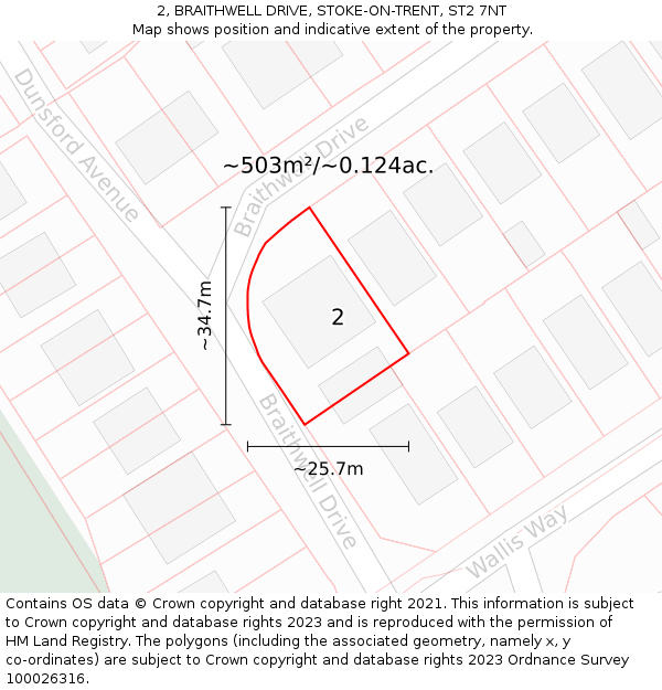 2, BRAITHWELL DRIVE, STOKE-ON-TRENT, ST2 7NT: Plot and title map