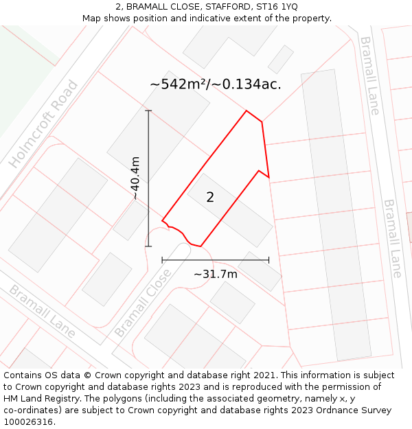 2, BRAMALL CLOSE, STAFFORD, ST16 1YQ: Plot and title map