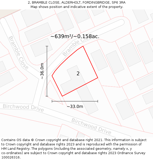 2, BRAMBLE CLOSE, ALDERHOLT, FORDINGBRIDGE, SP6 3RA: Plot and title map