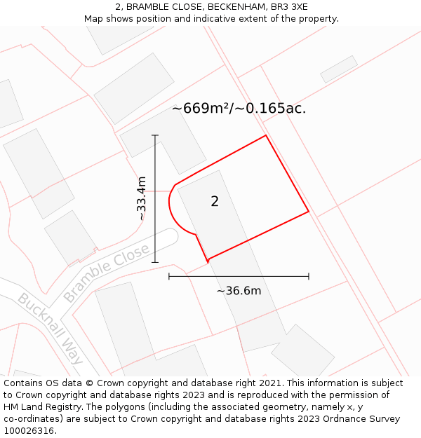 2, BRAMBLE CLOSE, BECKENHAM, BR3 3XE: Plot and title map