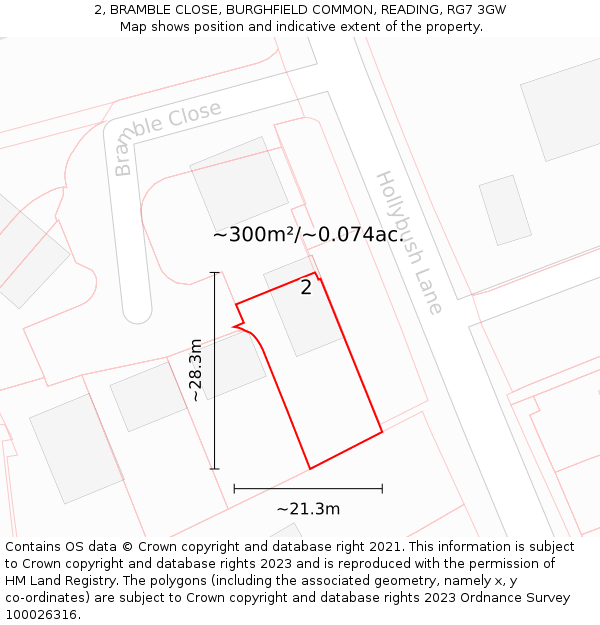 2, BRAMBLE CLOSE, BURGHFIELD COMMON, READING, RG7 3GW: Plot and title map