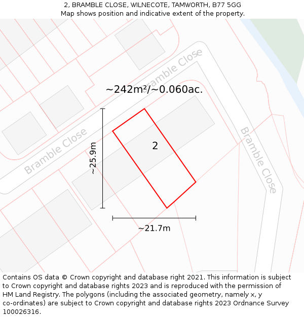 2, BRAMBLE CLOSE, WILNECOTE, TAMWORTH, B77 5GG: Plot and title map