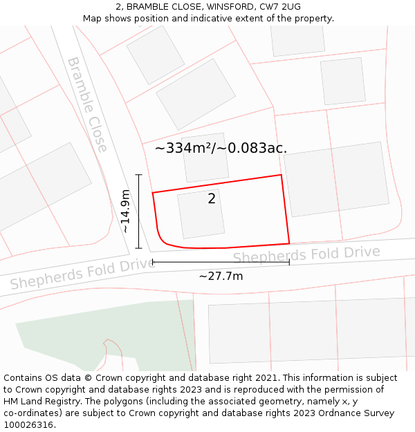2, BRAMBLE CLOSE, WINSFORD, CW7 2UG: Plot and title map